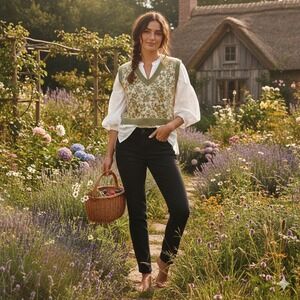 April Cornell Black Wash Denim Pull On Slim Leg Jeans Women's Size Large Stretch